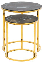 Load image into Gallery viewer, Alisma Deluxe Nest Of Tables Black Marble Glass Top And Metal Base 45cm 35cm