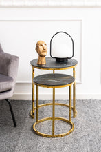 Load image into Gallery viewer, Alisma Deluxe Nest Of Tables Black Marble Glass Top And Metal Base 45cm 35cm