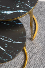Load image into Gallery viewer, Alisma Deluxe Nest Of Tables Black Marble Glass Top And Metal Base 45cm 35cm