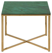 Load image into Gallery viewer, Alisma Square Side Table With A Green Marble Glass Top And Gold Base 50cm
