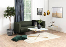 Load image into Gallery viewer, Alisma Square Side Table With A White Marble Look Top And Gold Base 50cm