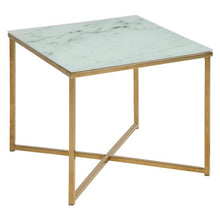 Load image into Gallery viewer, Alisma Square Side Table With A White Marble Look Top And Gold Base 50cm
