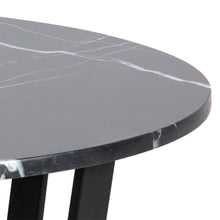 Load image into Gallery viewer, Amble Impressive Round Dining Table With A Black Melamine 110cm Marble Print Top And A Powder Coated Black Metal Solid Base