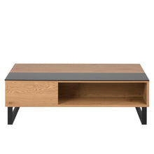 Load image into Gallery viewer, Azalea Versatile Storage Coffee Table With Lift Function In Stylish Paper Wild Oak And Black Glass