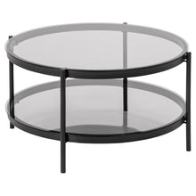 Load image into Gallery viewer, Bayonne Large Round Coffee Table With Glass Shelf Solid Metal Base 79cm