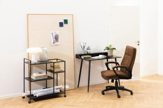 Brad Brown Fabric Home Office Desk Chair With Brake Castors, Gas lift, Swivel And Tilt