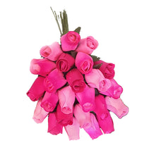 Load image into Gallery viewer, Bouquet Of 24 Mixed Pink & Cerise Wooden Roses - Candy Pink