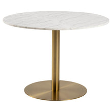 Load image into Gallery viewer, Corby Luxury White Marble Round Dining Table With Brass Base 105cm