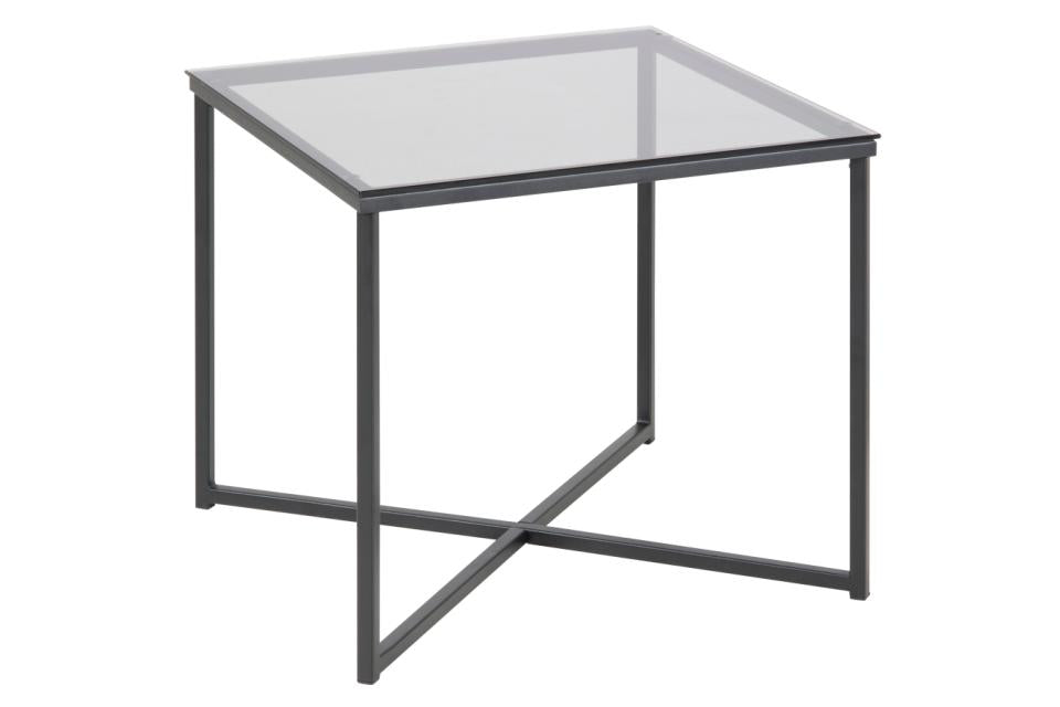 Cross Glass Designer Lamp Or Side Table In Clear, Smoked or Black, Round or Square Shape