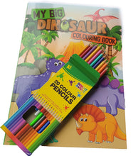 Load image into Gallery viewer, A4 Colouring Books with Stickers & Colouring Pencils Included, Choose a Theme - Pets, Dinosaurs, Ballet, Princess, Superhero