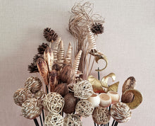 Load image into Gallery viewer, Elephant Ears Exotic Wooden Flower Bunch In Gold Black 5 Stems 47cm
