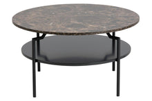 Load image into Gallery viewer, Goldington Coffee Table Round With Brown Marble Top, Black Shelf And Metal Base 80cm