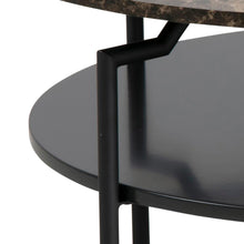 Load image into Gallery viewer, Goldington Coffee Table Round With Brown Marble Top, Black Shelf And Metal Base 80cm