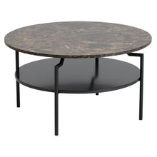 Load image into Gallery viewer, Goldington Coffee Table Round With Brown Marble Top, Black Shelf And Metal Base 80cm