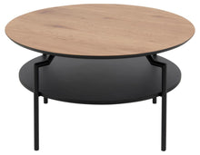 Load image into Gallery viewer, Goldington Coffee Table Round With Oak Top, Black Shelf And Metal Base 80cm