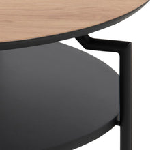 Load image into Gallery viewer, Goldington Coffee Table Round With Oak Top, Black Shelf And Metal Base 80cm