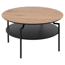 Load image into Gallery viewer, Goldington Coffee Table Round With Oak Top, Black Shelf And Metal Base 80cm