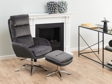 Load image into Gallery viewer, Comfort Lounger Haddam Grey Fabric Recliner Resting Chair With Stool And Swivel Function