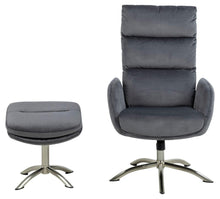 Load image into Gallery viewer, Comfort Lounger Haddam Grey Fabric Recliner Resting Chair With Stool And Swivel Function