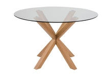 Load image into Gallery viewer, Heaven Round Dining Table Glass Large Solid Designer Metal Oak Foil Base 119cm