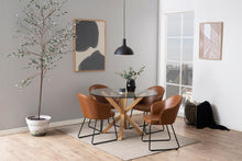Load image into Gallery viewer, Heaven Round Dining Table Glass Large Solid Designer Metal Oak Foil Base 119cm