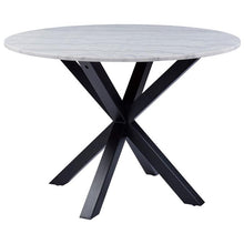 Load image into Gallery viewer, Heaven Round Lavish Marble Dining Table 110cm White Top With Solid Powder Coated Black Metal Base