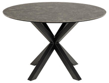 Load image into Gallery viewer, Heaven Round Black Ceramic Dining Table, Lavish Marble Look With Stylish Metal Base 119x75.5cm