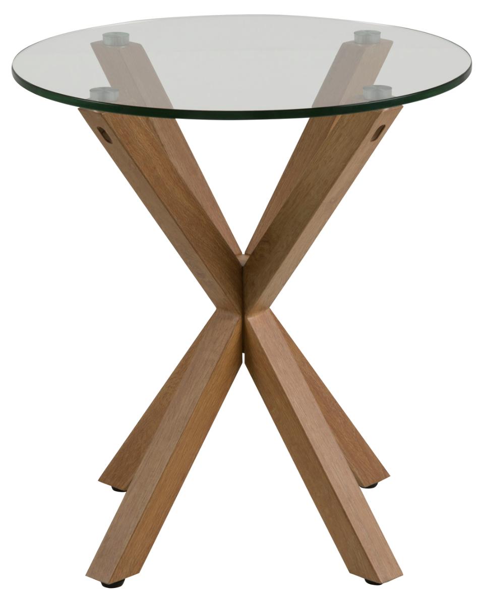 Exclusive Design Heaven Cross Leg Round Glass Side Lamp Table With An Oak Foil Metal Base 50x50x55cm