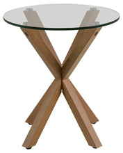 Load image into Gallery viewer, Exclusive Design Heaven Cross Leg Round Glass Side Lamp Table With An Oak Foil Metal Base 50x50x55cm
