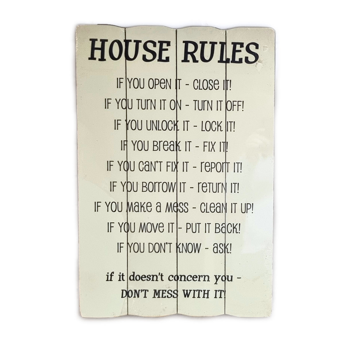 Large House Rules Quality Wooden Laminated Sign Cream Black 60 x 40cm