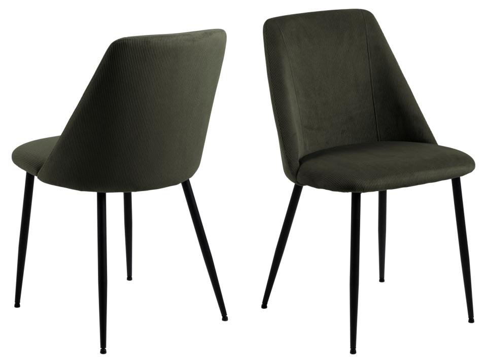 Ines Luxury Fabric Dining Chair In Olive Green With Black Metal Legs, Set Of 4 Chairs