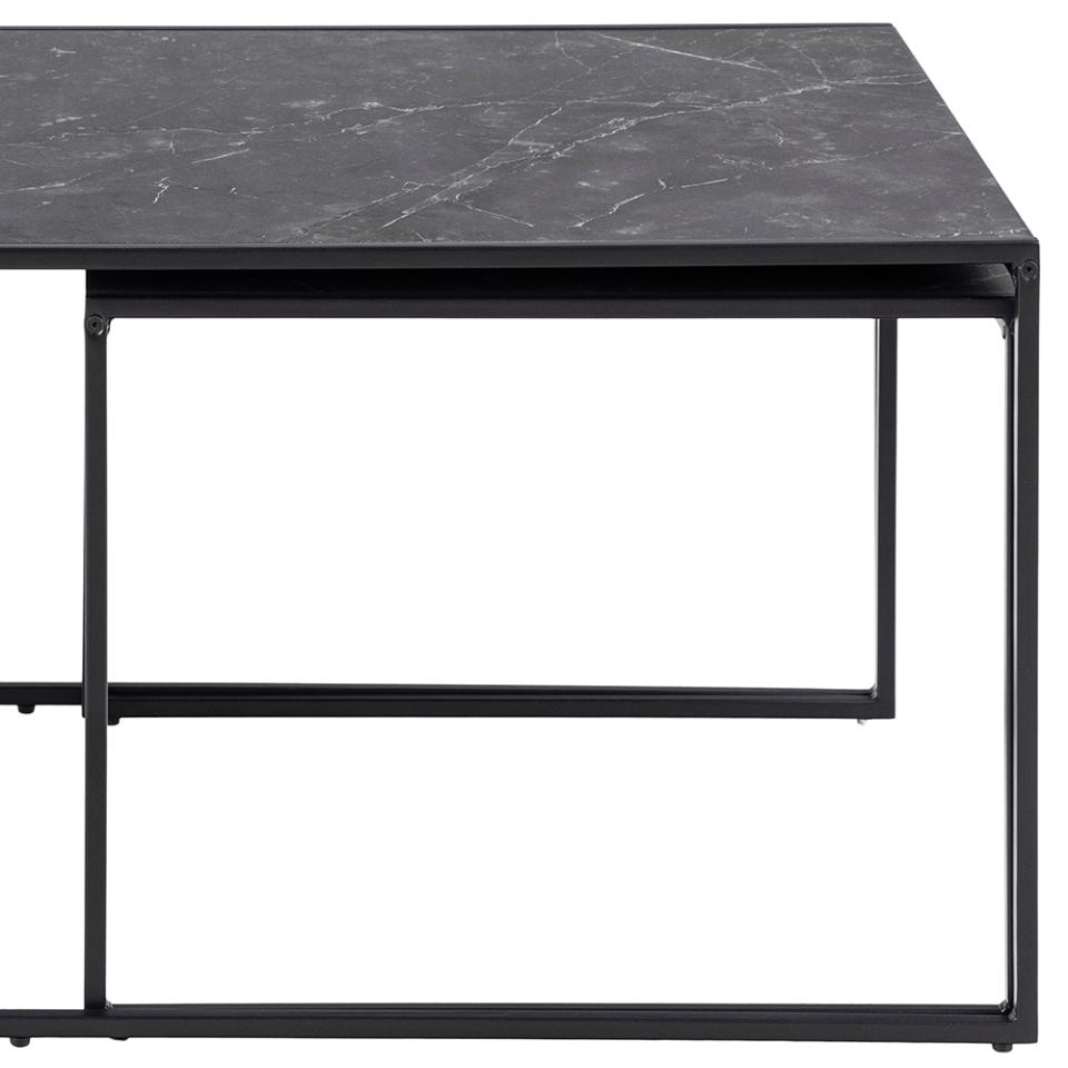 Infinity 3pc Coffee Table With Black Marble Melamine Top Metal Base, Versatile 3 Table Design 120x60cm