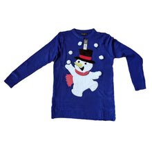 Load image into Gallery viewer, Christmas Jumper, Juggling Snowman Unisex Sweater Blue Xmas Novelty Dress Up, Mens Womens