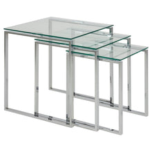Load image into Gallery viewer, Katrine Nest Of Tables In Clear Glass With Metal Chrome Frames 3pc 50cm