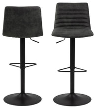 Load image into Gallery viewer, Kimmy Designer Bar Stools, Set Of 2 With Grey Fabric And Adjustable Black Metal Base
