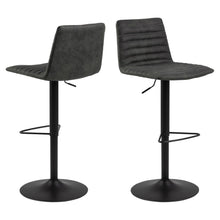 Load image into Gallery viewer, Kimmy Designer Bar Stools, Set Of 2 With Grey Fabric And Adjustable Black Metal Base