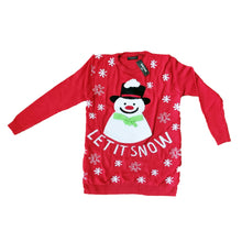 Load image into Gallery viewer, Red Christmas Sweater Jumper Wool Face, Fabric Nose And Scarf, Unisex, Let It Snow M L XL
