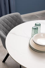 Load image into Gallery viewer, Malta Round White Ceramic Designer Dining Table With Solid Curve Metal Base 90x75cm