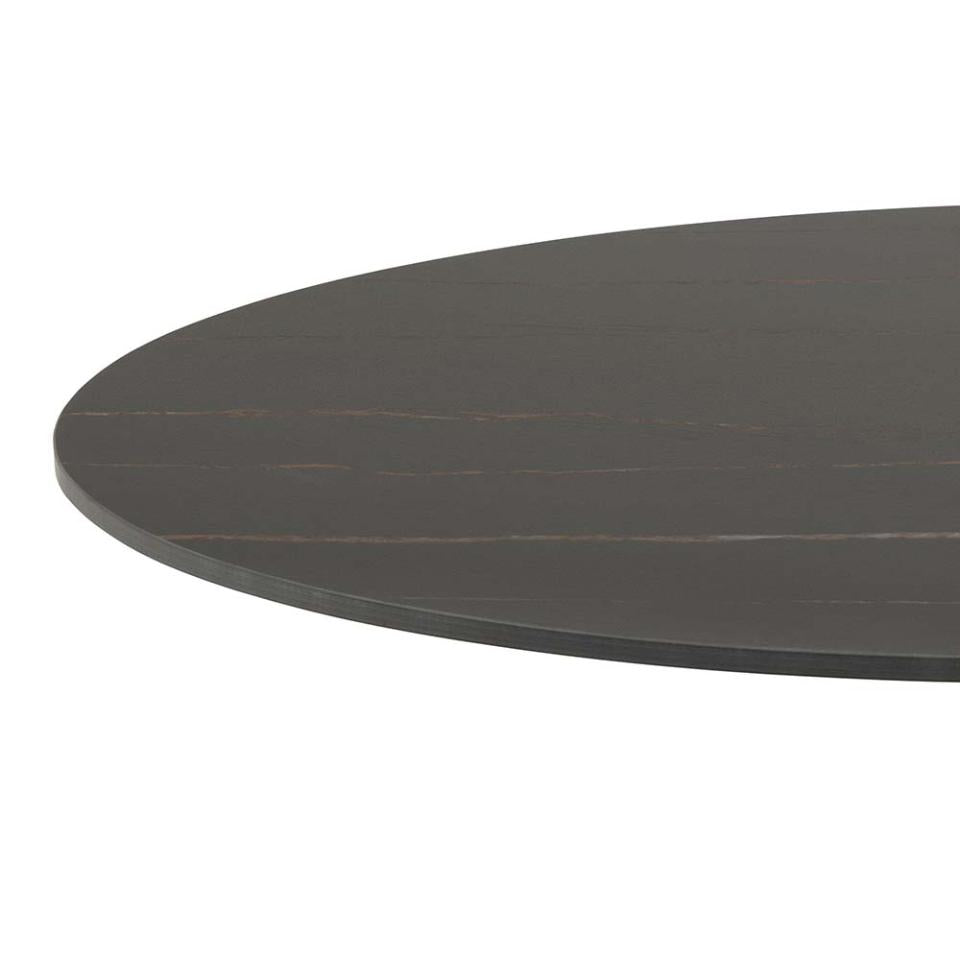 Malta Round Black Ceramic Designer Dining Table Curve Metal Base Marble Look 90x75cm