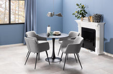 Load image into Gallery viewer, Malta Round Black Ceramic Designer Dining Table Curve Metal Base Marble Look 90x75cm