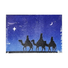 Load image into Gallery viewer, Mini LED Light Up Christmas Hanging Or Standing Canvas Picture 15x10cm 3 Wise Men Camels Scene