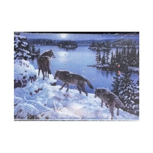 Load image into Gallery viewer, Mini LED Light Up Christmas Hanging Or Standing Canvas Picture 15x10cm 3 wolves Snow Scene