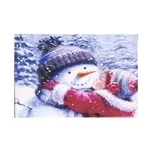 Load image into Gallery viewer, Mini LED Light Up Christmas Hanging Or Standing Canvas Picture 15x10cm Child Hugging Snowman Scene
