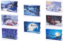 Load image into Gallery viewer, Mini LED Light Up Christmas Hanging Or Standing Canvas Picture 15x10cm Sleigh Passing Full Moon Scene
