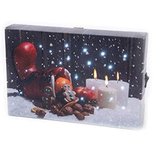 Load image into Gallery viewer, Mini LED Light Up Christmas Hanging Or Standing Canvas Picture 15x10cm Gingerbread Man Nuts Candles Scene