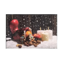Load image into Gallery viewer, Mini LED Light Up Christmas Hanging Or Standing Canvas Picture 15x10cm Gingerbread Man Nuts Candles Scene