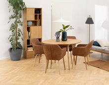 Load image into Gallery viewer, Negano Chene Round Designer Herringbone Oak Dining Table 120x75cm