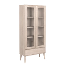 Load image into Gallery viewer, Negano Solid Oak White Oil Cabinet With 2 Glass Doors And Drawer 80x37x178cm