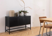 Load image into Gallery viewer, Newcastle Black Metal Buffet Sideboard Cabinet With 3 Doors 2 Shelves 125x40x75cm