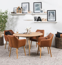 Load image into Gallery viewer, Nora Carver Seat Dining Chair In Brandy PU Leather With Oak Oiled Legs And Arm Rests